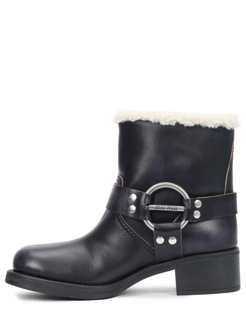 Ботинки кожаные на меху MIU MIU