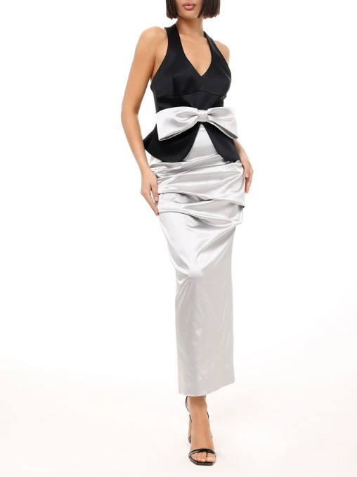 Топ атласный с бантом Bow WHITE LILY