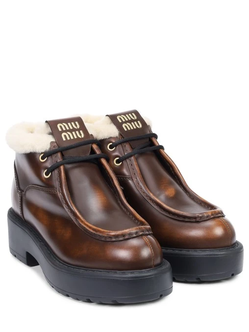 Ботинки кожаные на меху MIU MIU