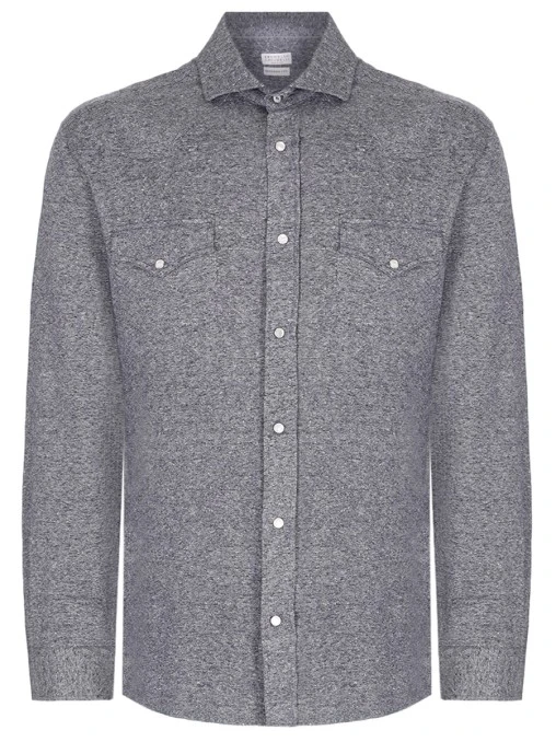 Рубашка Slim Fit из хлопка и льна BRUNELLO CUCINELLI
