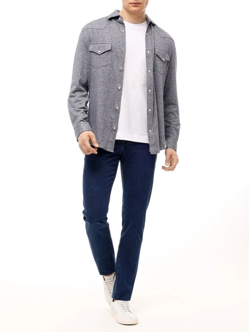 Рубашка Slim Fit из хлопка и льна BRUNELLO CUCINELLI