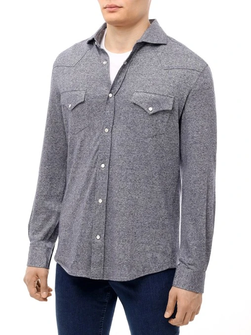 Рубашка Slim Fit из хлопка и льна BRUNELLO CUCINELLI