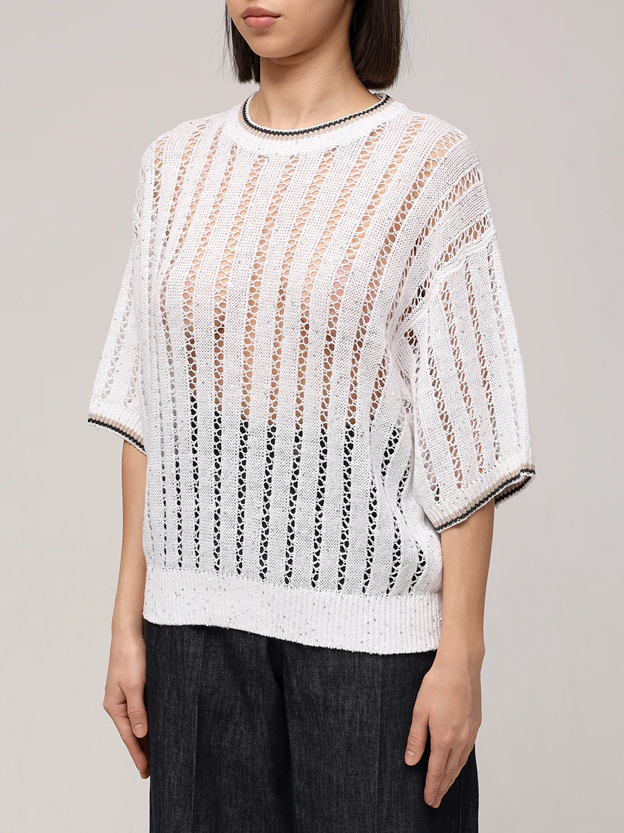 Джемпер льняной с пайетками