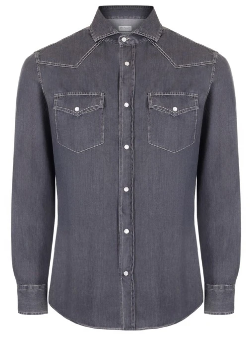 Рубашка Slim Fit джинсовая BRUNELLO CUCINELLI
