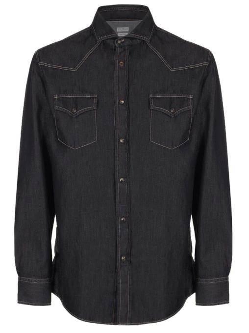 Рубашка Slim Fit джинсовая BRUNELLO CUCINELLI