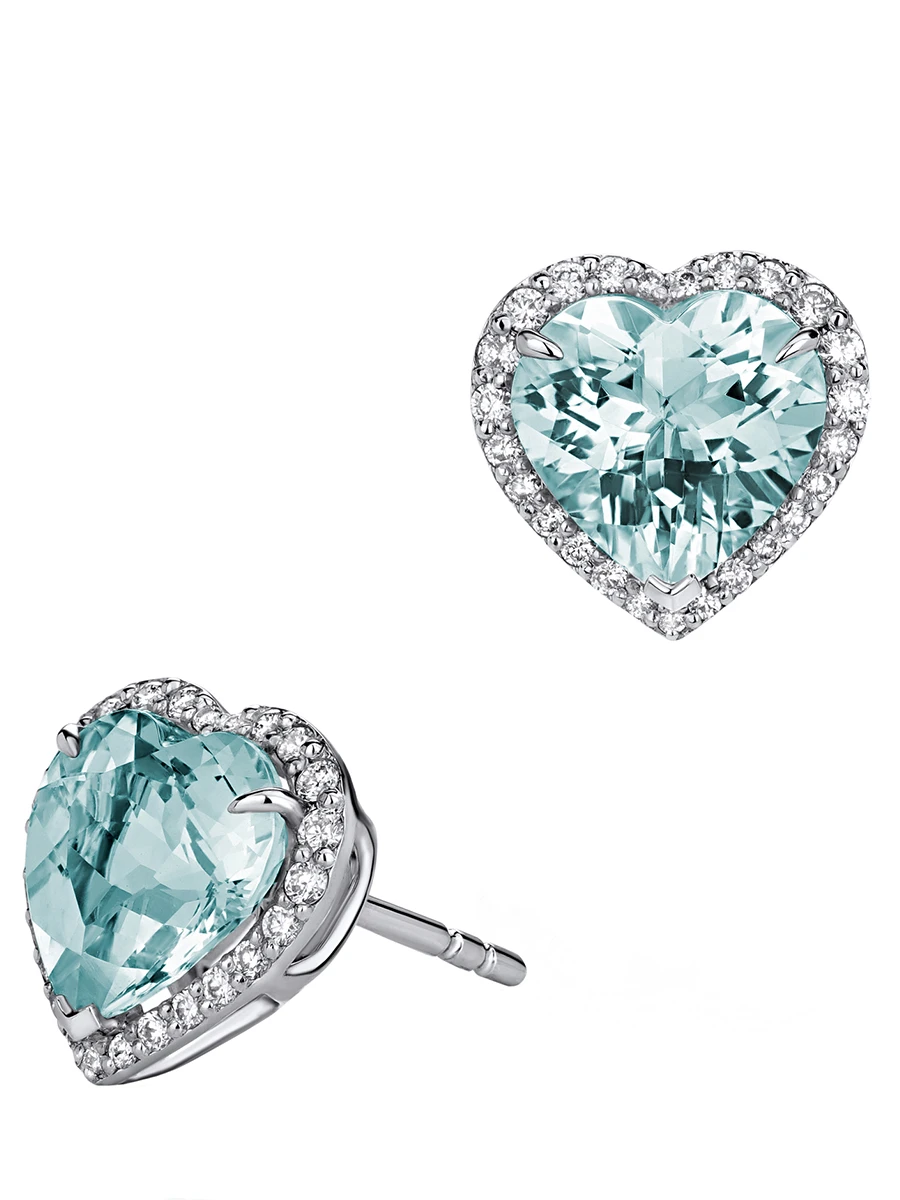 Серьги-гвоздики из белого золота с аквамаринами и бриллиантами