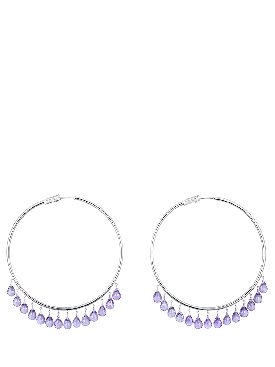 Хупсы из белого золота с аметистами