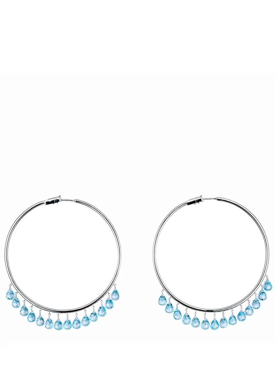 Хупсы из белого золота с голубыми топазами