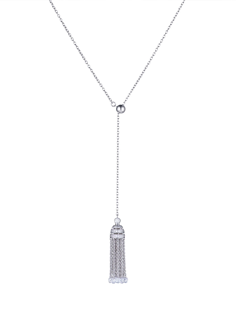 Колье-галстук с кулоном-кистью из белого золота и бриллиантов