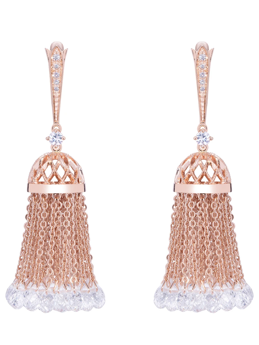 Серьги-кисти из розового золота с топазами и сапфирами