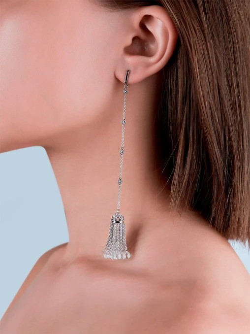 Серьги-кисти из белого золота с топазами и горным хрусталем YANA JEWELLERY