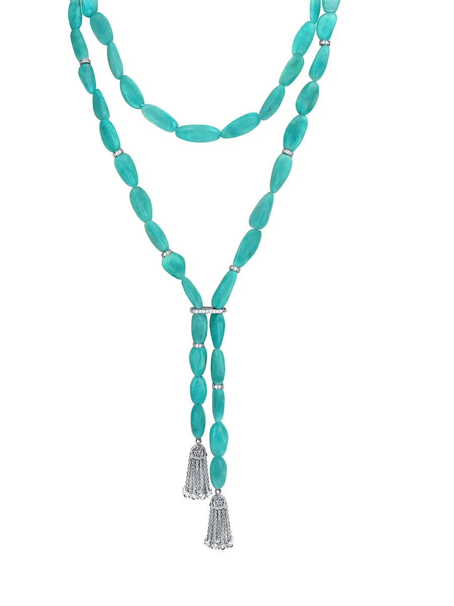 Колье-пояс из серебра с амазонитами и фианитами