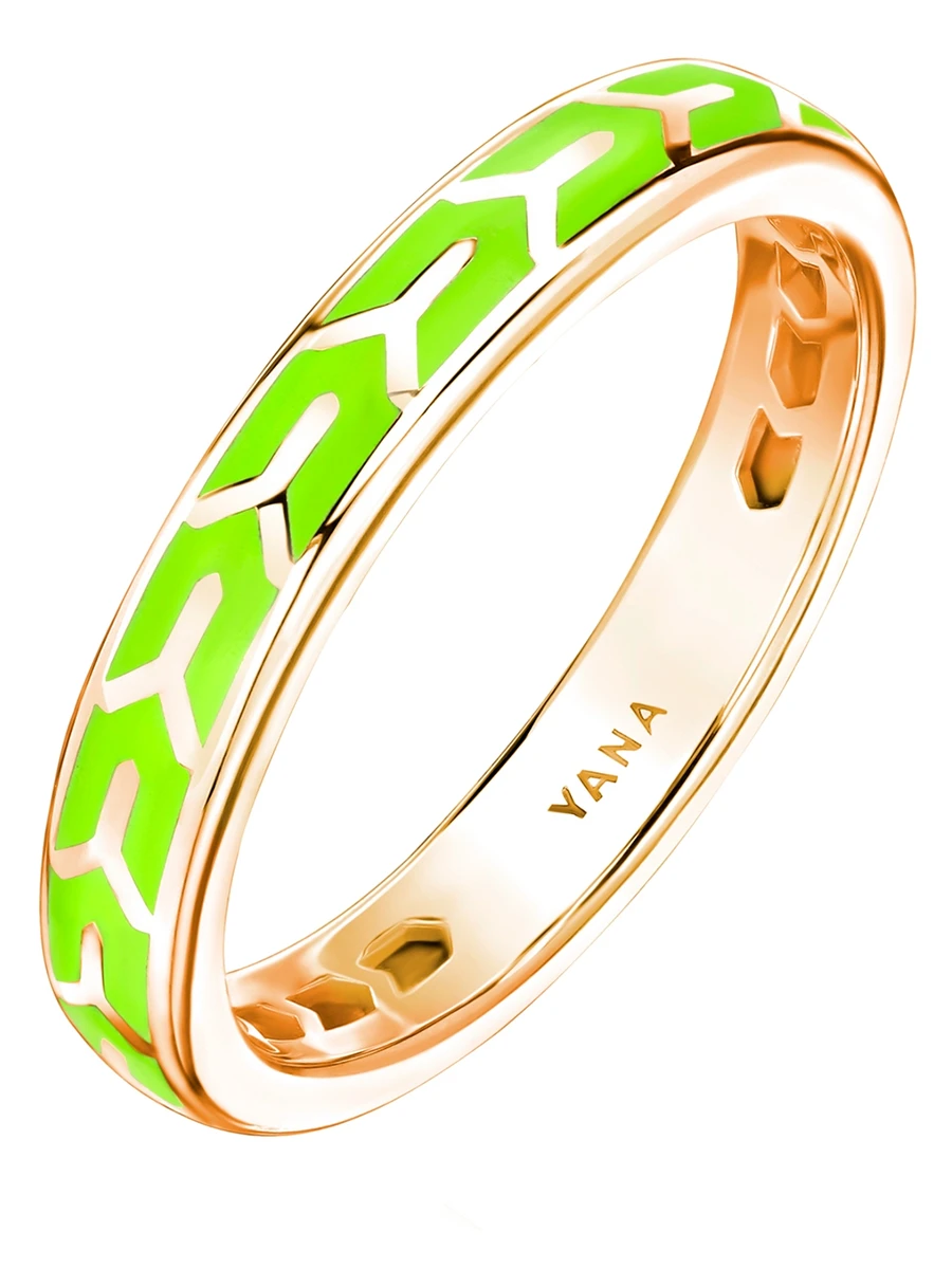 Кольцо из желтого золота с салатовой эмалью