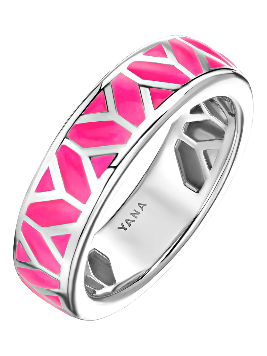 Кольцо из белого золото с розовой эмалью