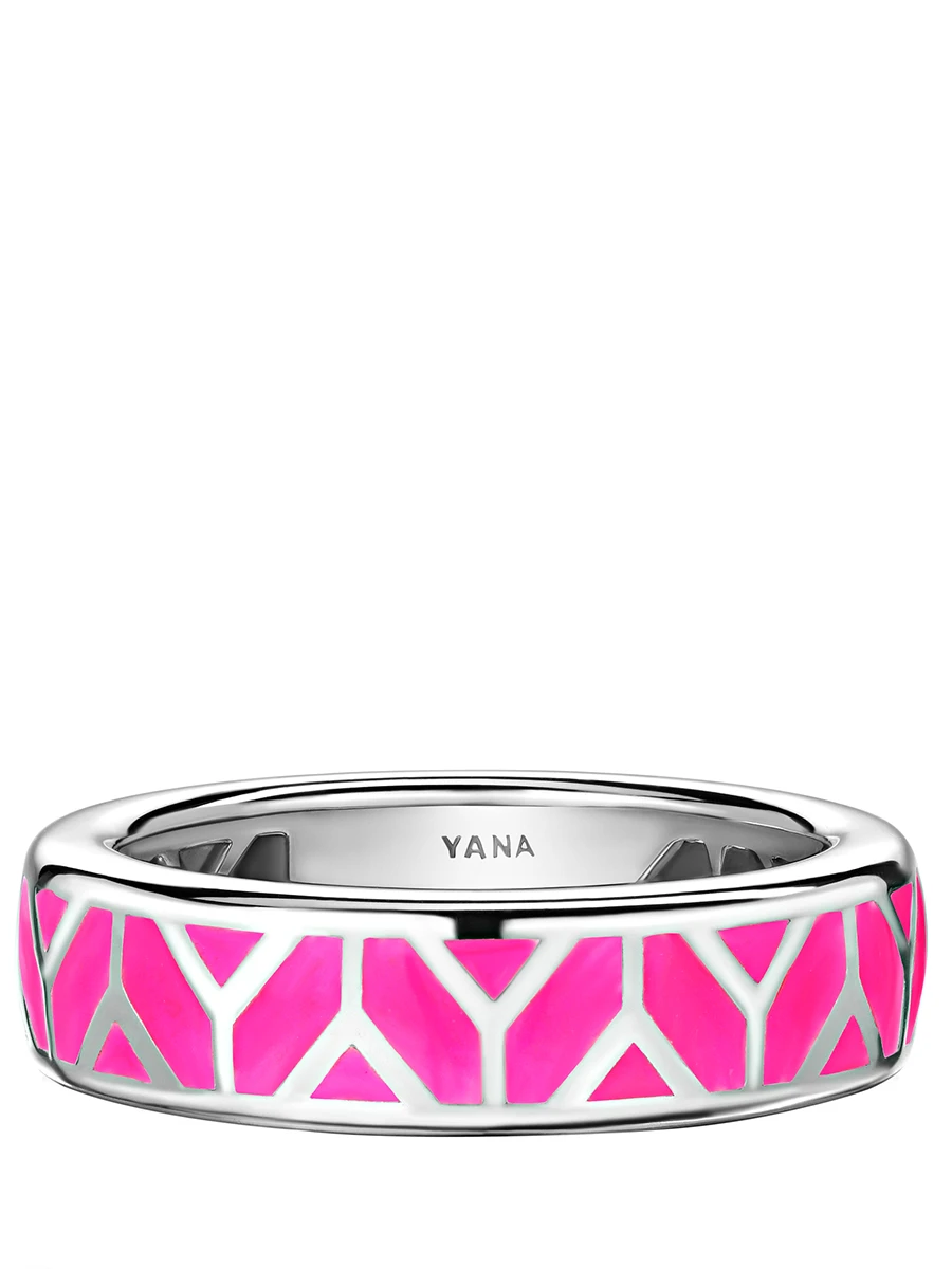 Кольцо из белого золото с розовой эмалью