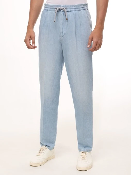 Джинсы Leisure Fit из хлопка и льна BRUNELLO CUCINELLI