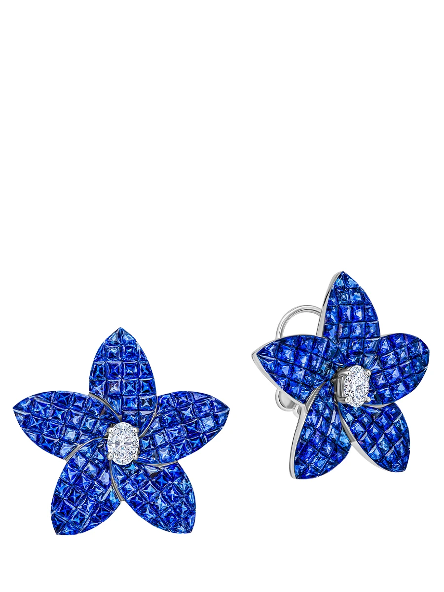 Серьги-пусеты с сапфирами и бриллиантами