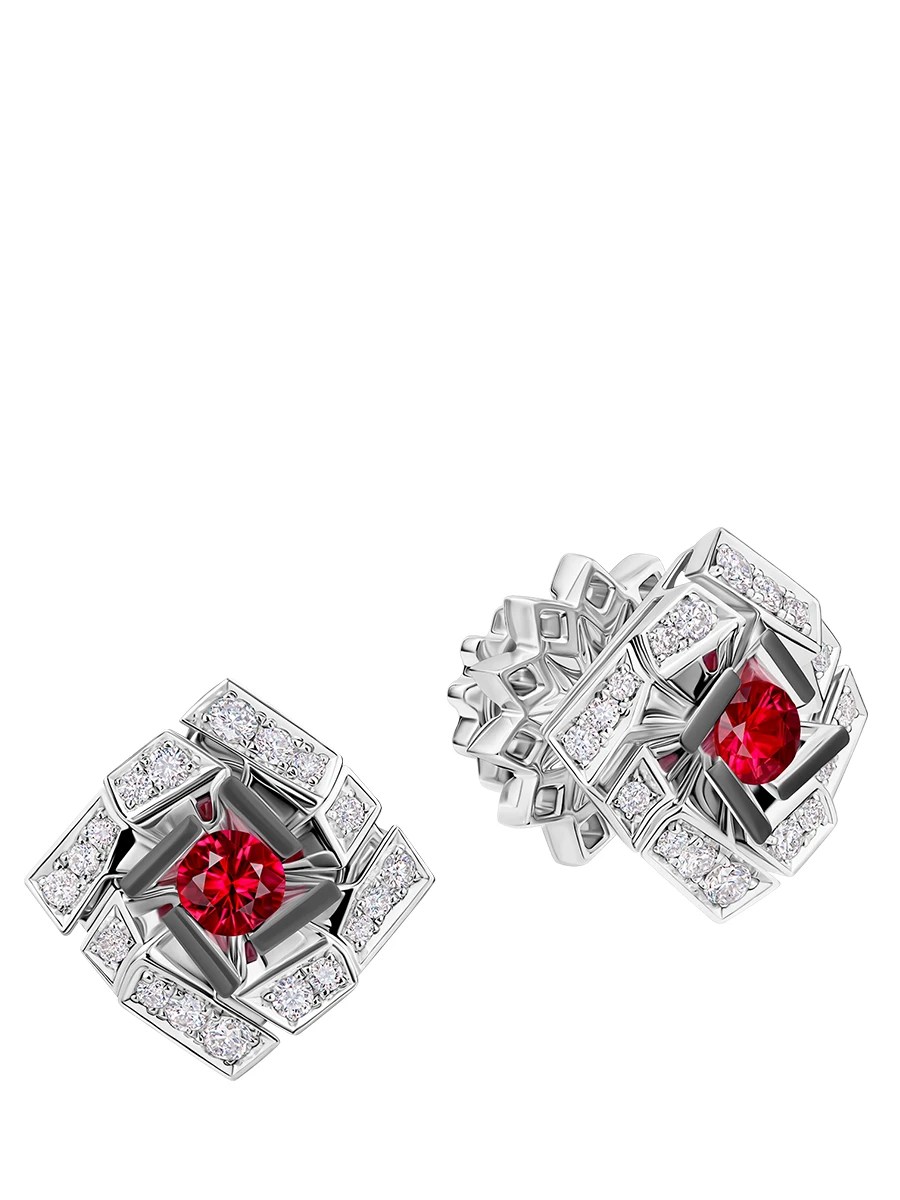 Серьги-пусеты с рубинами и бриллиантами