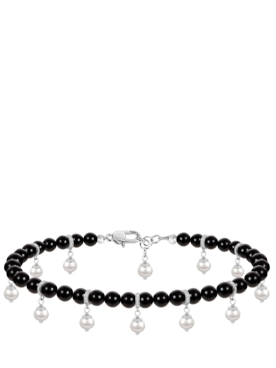 Чокер из оникса с жемчужными каплями