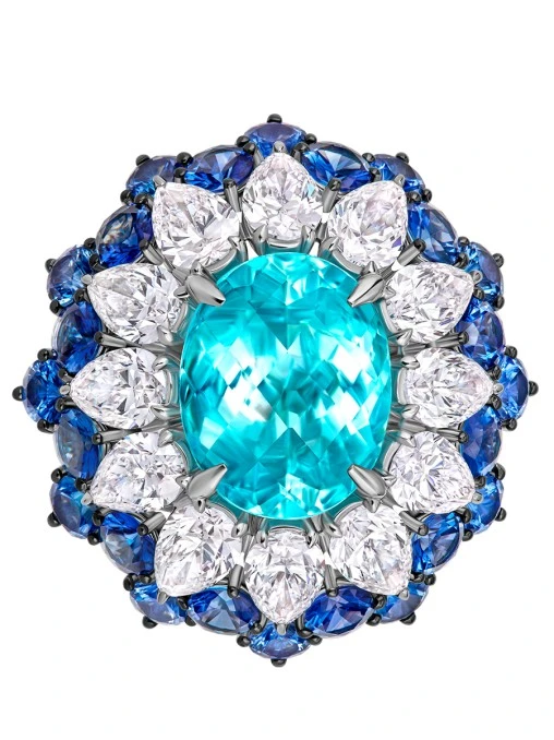 Кольцо с турмалином параибой, сапфирами и бриллиантами CHAMOVSKIKH JEWELLERY HOUSE