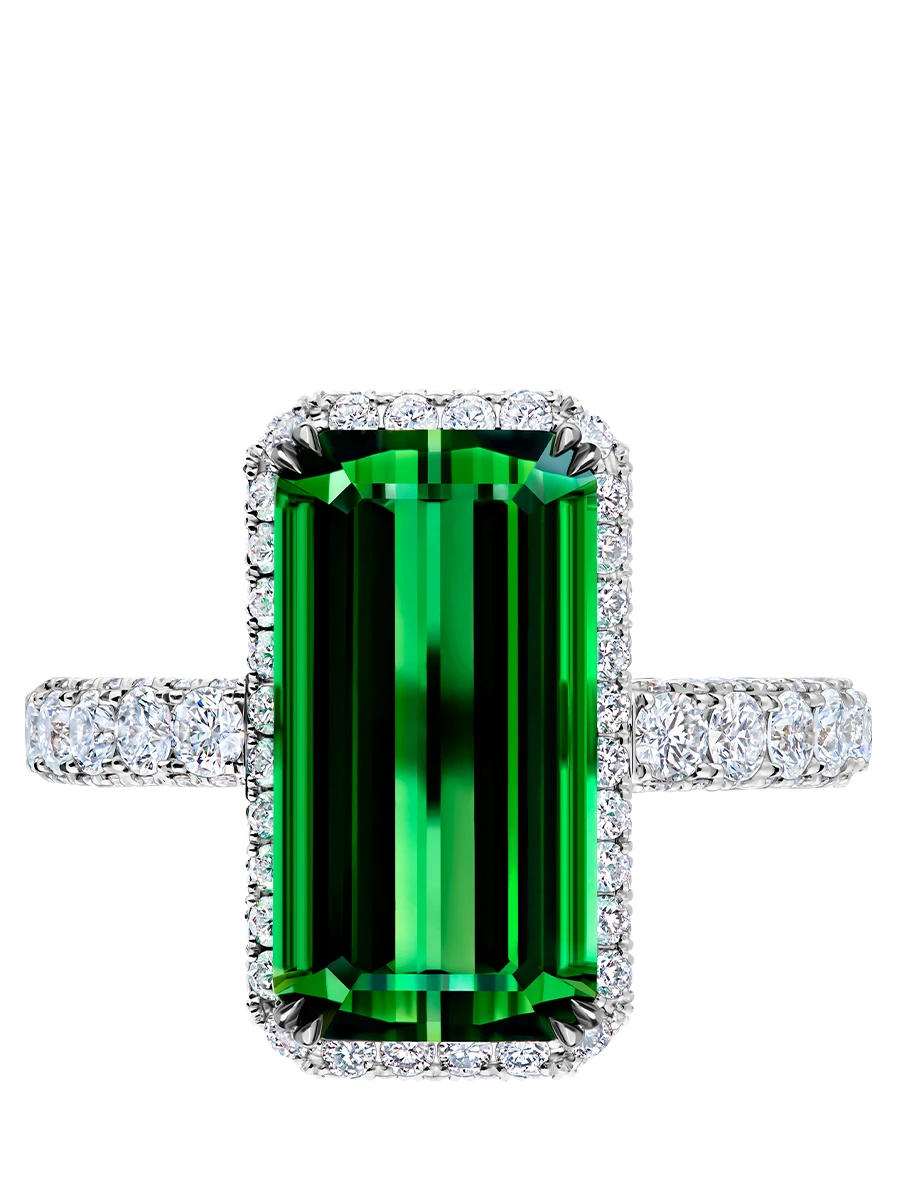 Кольцо с турмалином верделитом и бриллиантами