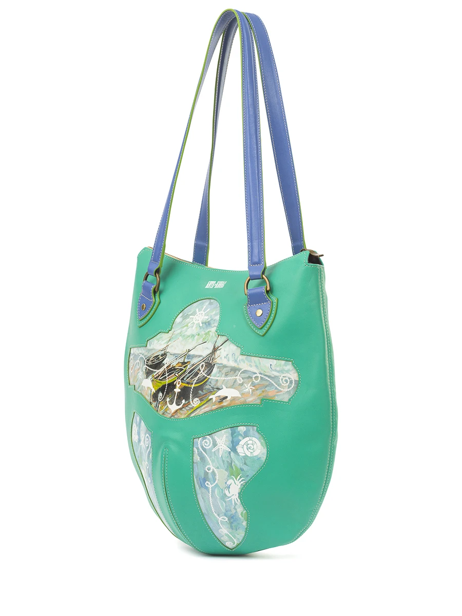 Сумка №19 кожаная "Рыбацкие лодки"