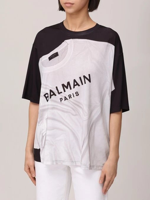 Футболка с принтом BALMAIN