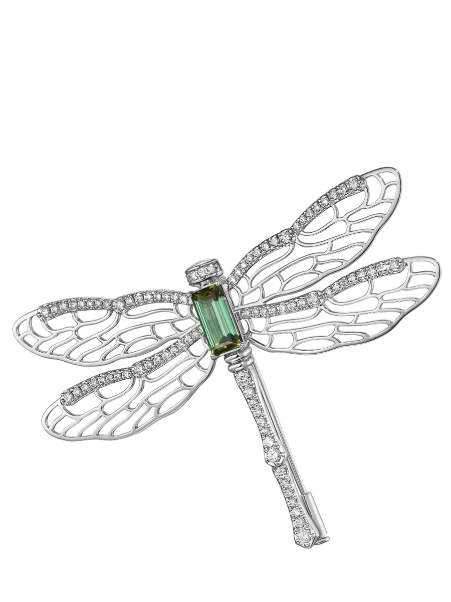 Брошь стрекоза с турмалином