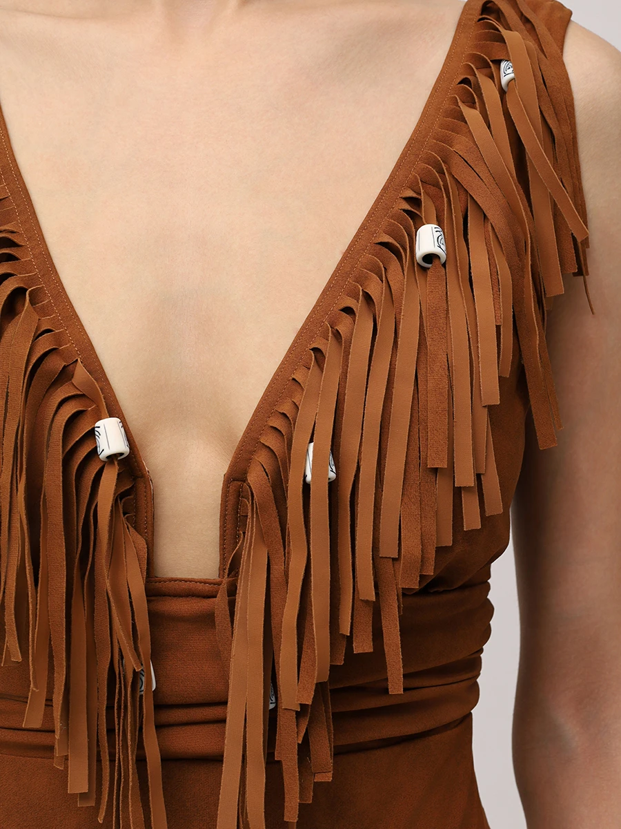 Купальник сплошной с бахромой