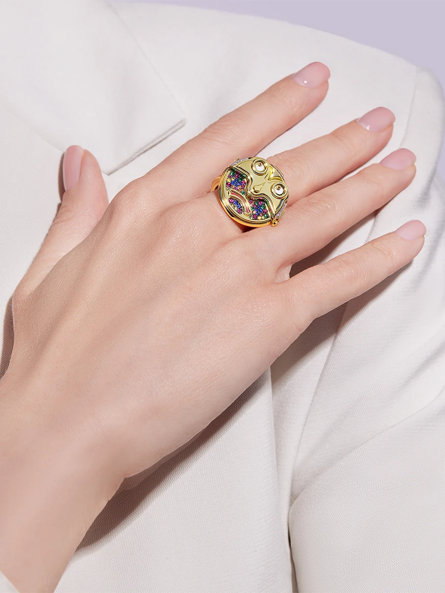 Кольцо с бриллиантами, рубинами, сапфирами и изумрудами