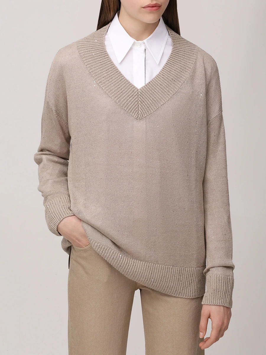 Пуловер изо льна и шелка