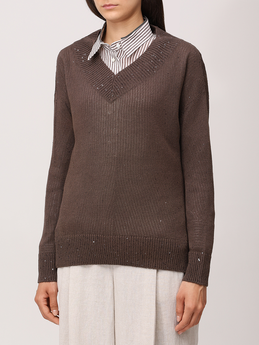 Пуловер изо льна и шелка