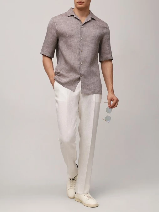 Рубашка Regular Fit льняная BRUNELLO CUCINELLI