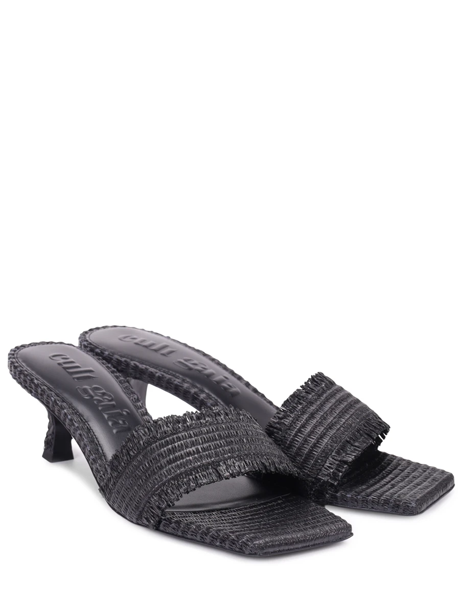 Мюли из кожи и рафии