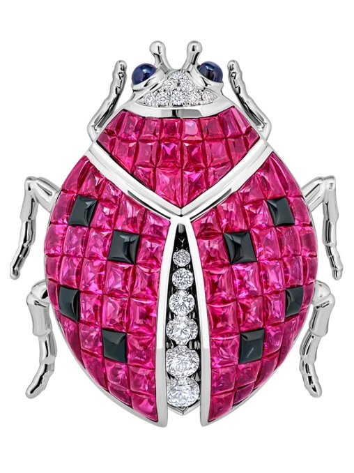 Брошь с рубинами, сапфирами и бриллиантами CHAMOVSKIKH JEWELLERY HOUSE