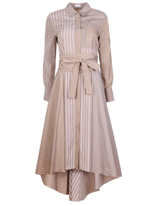 Платье из поплина в полоску BRUNELLO CUCINELLI