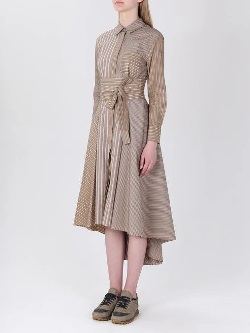 Платье из поплина в полоску BRUNELLO CUCINELLI