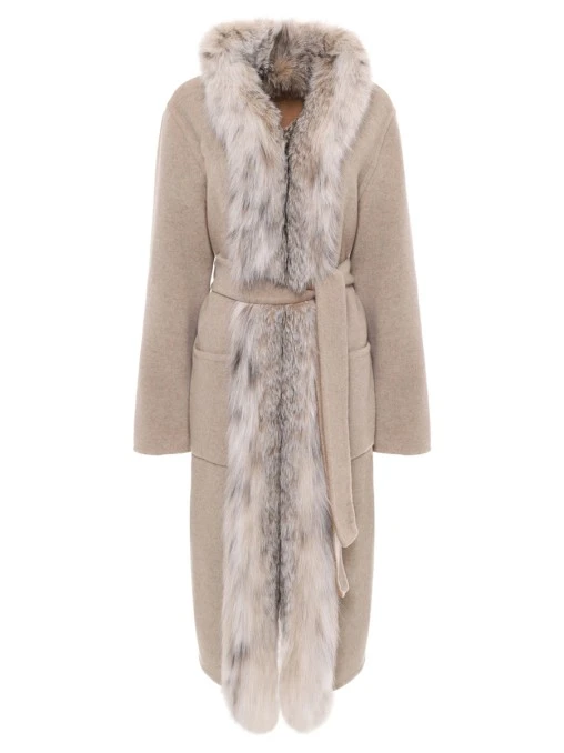 Пальто кашемировое с мехом рыси LECODE