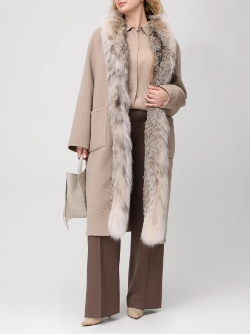 Пальто кашемировое с мехом рыси LECODE