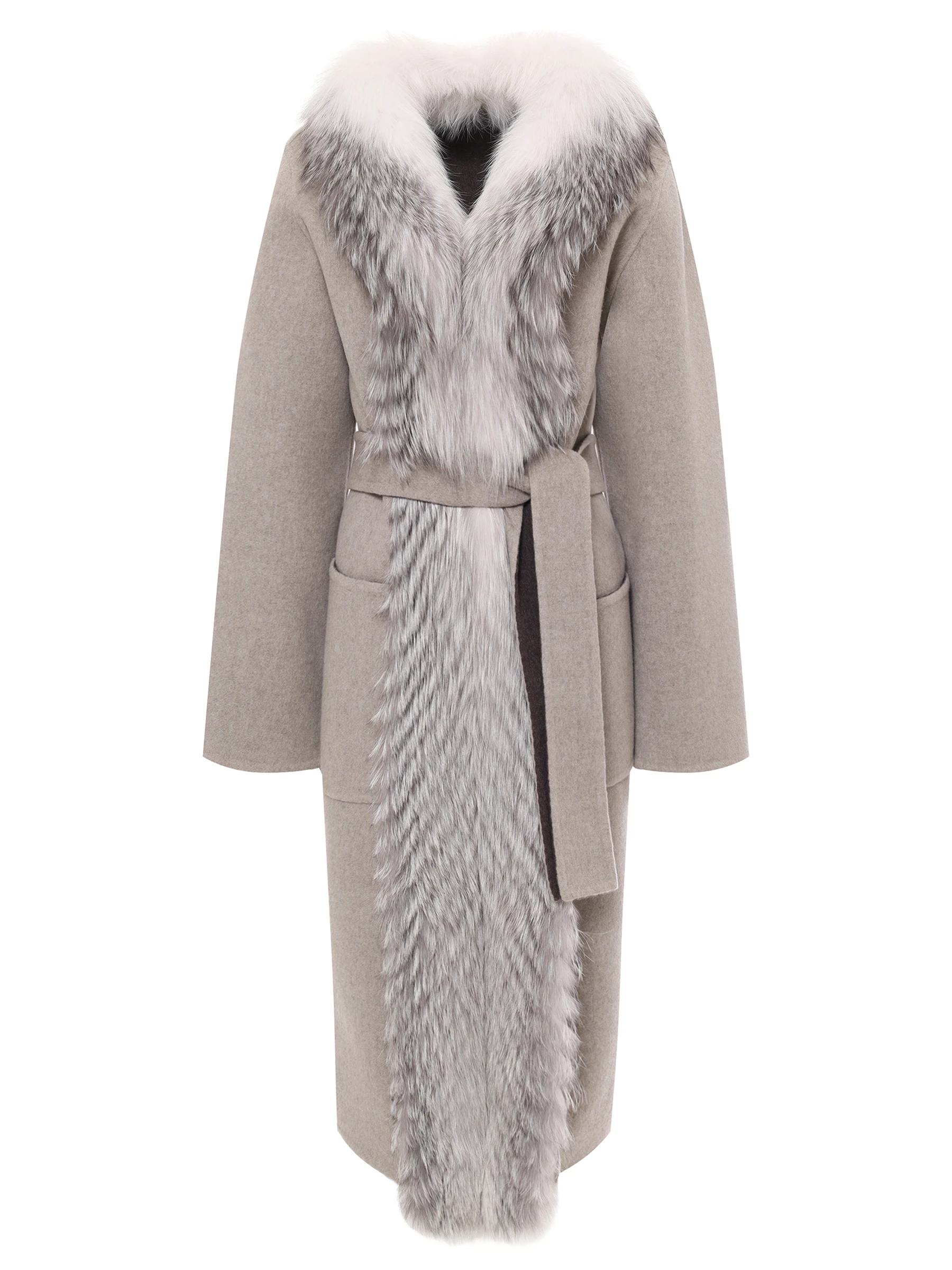 Пальто кашемировое с мехом лисы