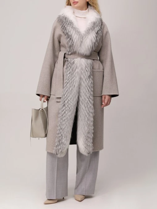 Пальто кашемировое с мехом лисы LECODE