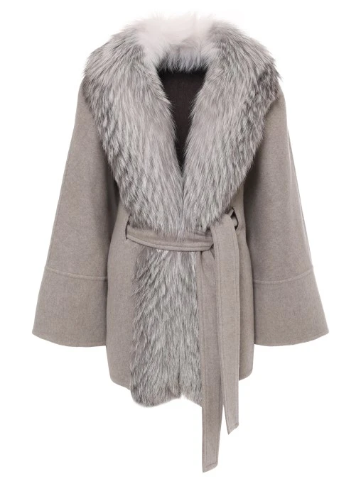 Пальто кашемировое с мехом лисы LECODE