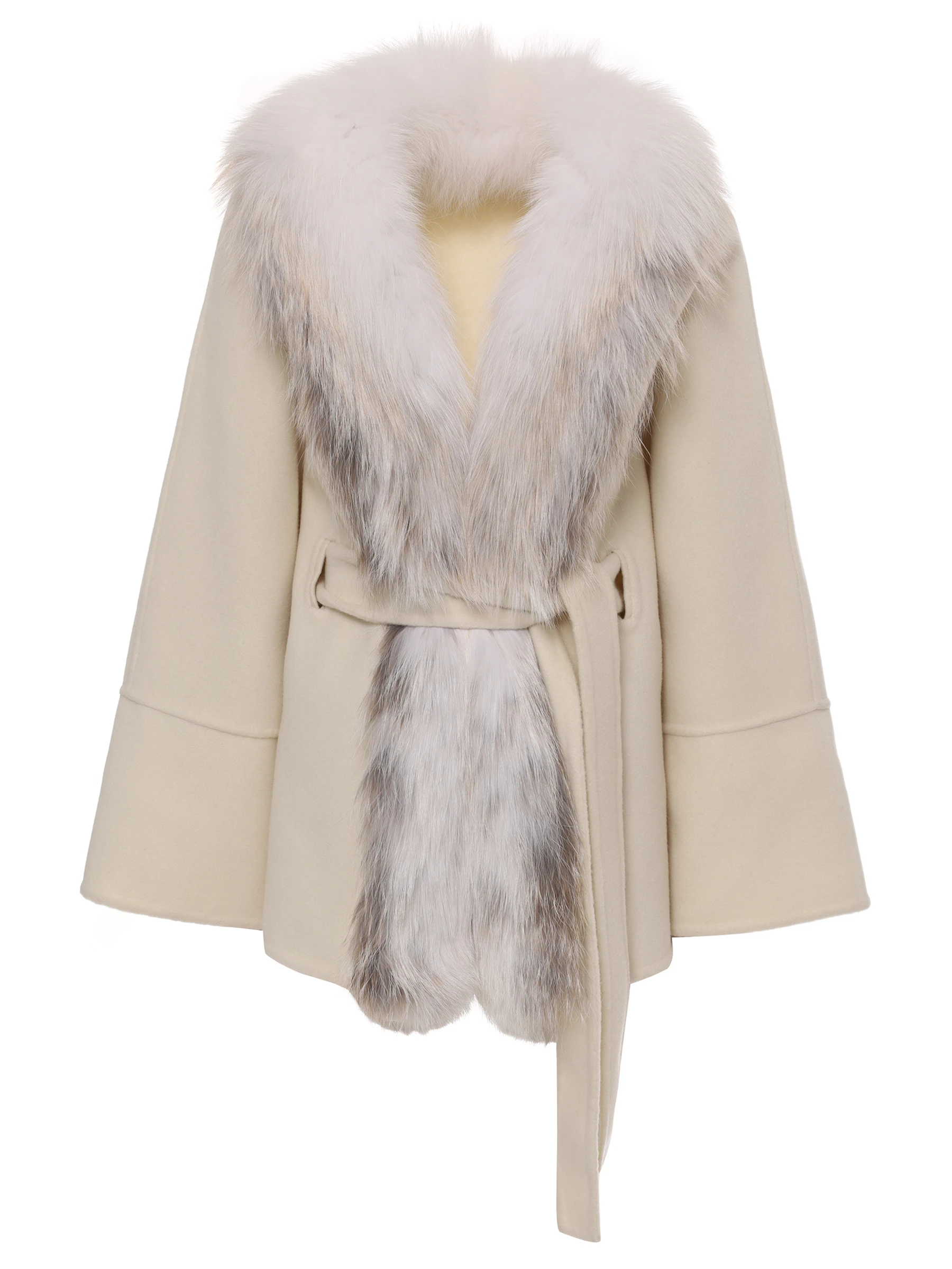 Пальто кашемировое с мехом лисы