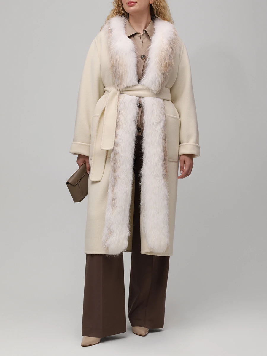 Пальто кашемировое с мехом лисы