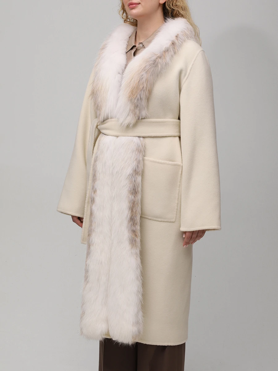 Пальто кашемировое с мехом лисы