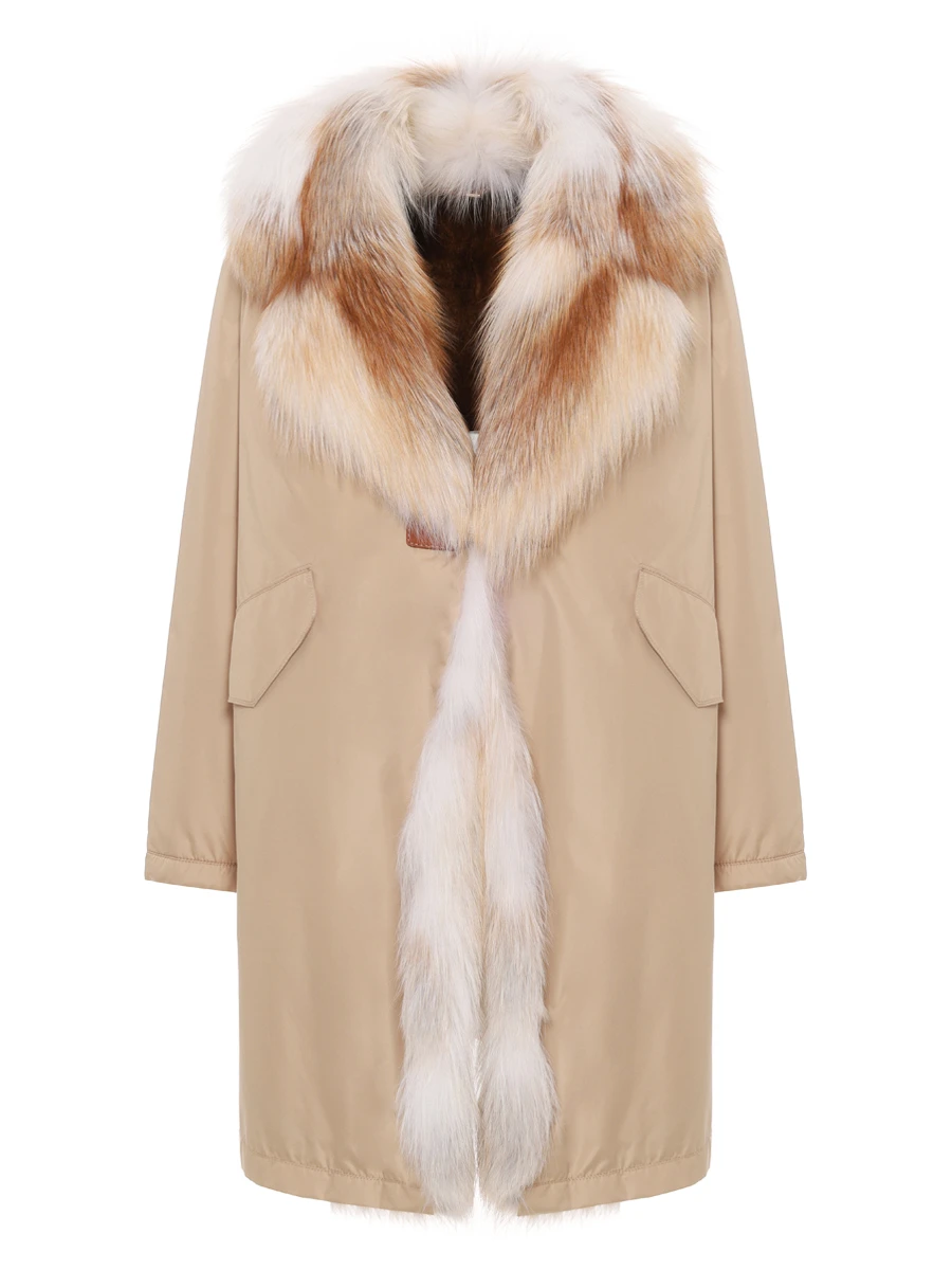 Плащ с подкладом из натурального меха норки и мехом лисы