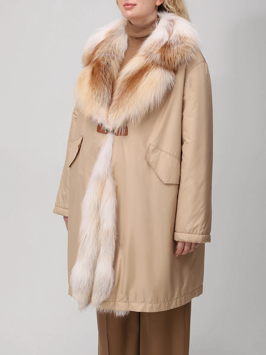 Плащ с подкладом из натурального меха норки и мехом лисы