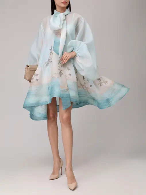 Платье из шелка и льна ZIMMERMANN