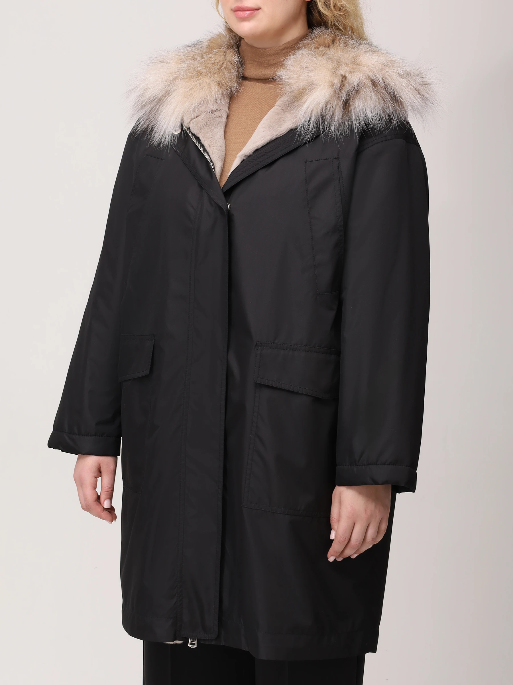 Парка шелковая с мехом ласки и рыси