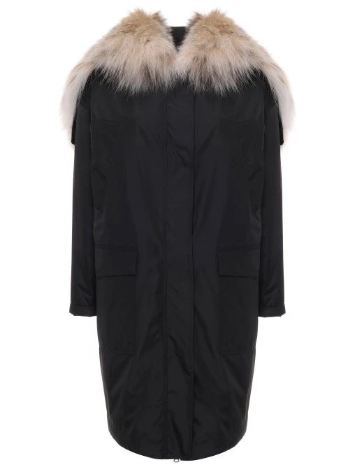 Парка шелковая с мехом ласки и рыси LECODE